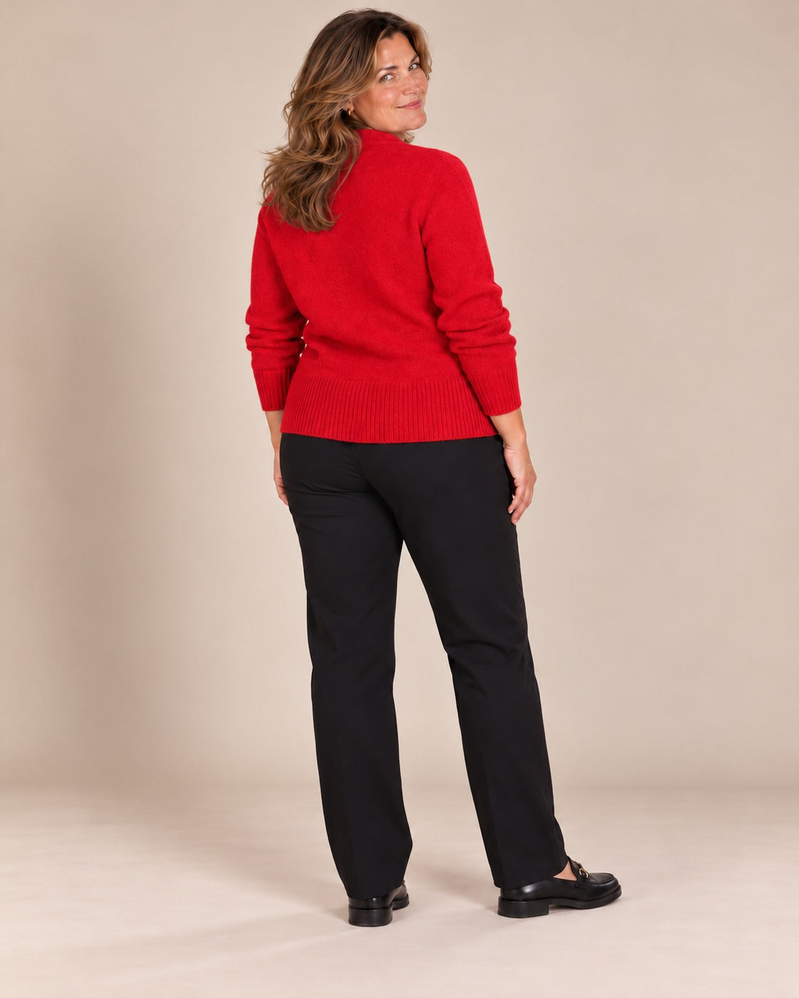 Cardigan en laine à boutons cœur — Rouge, de dos