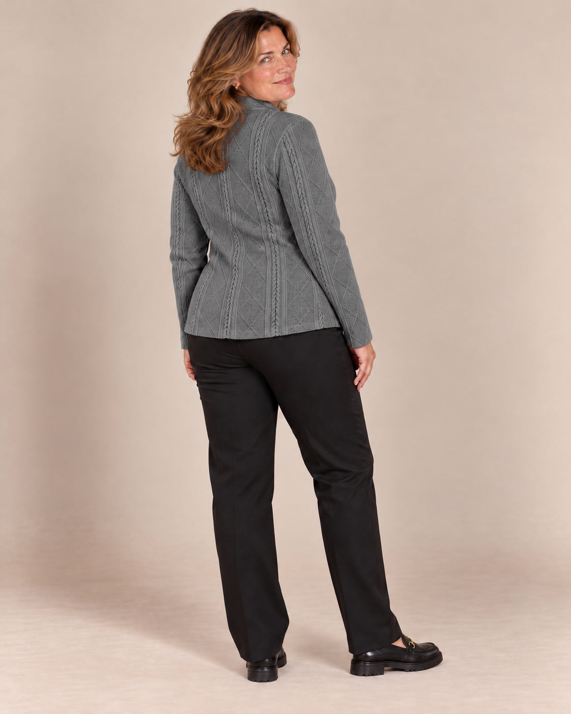 Blazer texturé à col montant — Anthracite, de dos