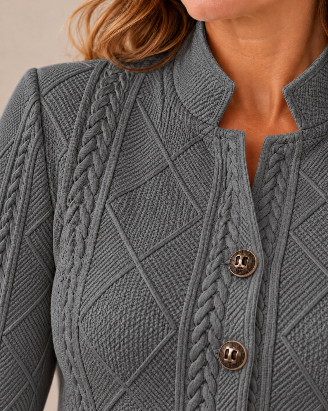Blazer texturé à col montant — Anthracite, détail de la maille texturée