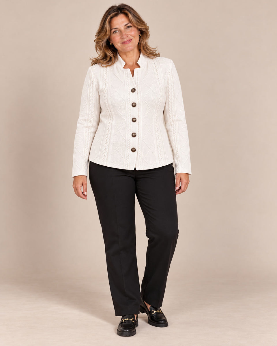 Blazer texturé à col montant — Blanc cassé