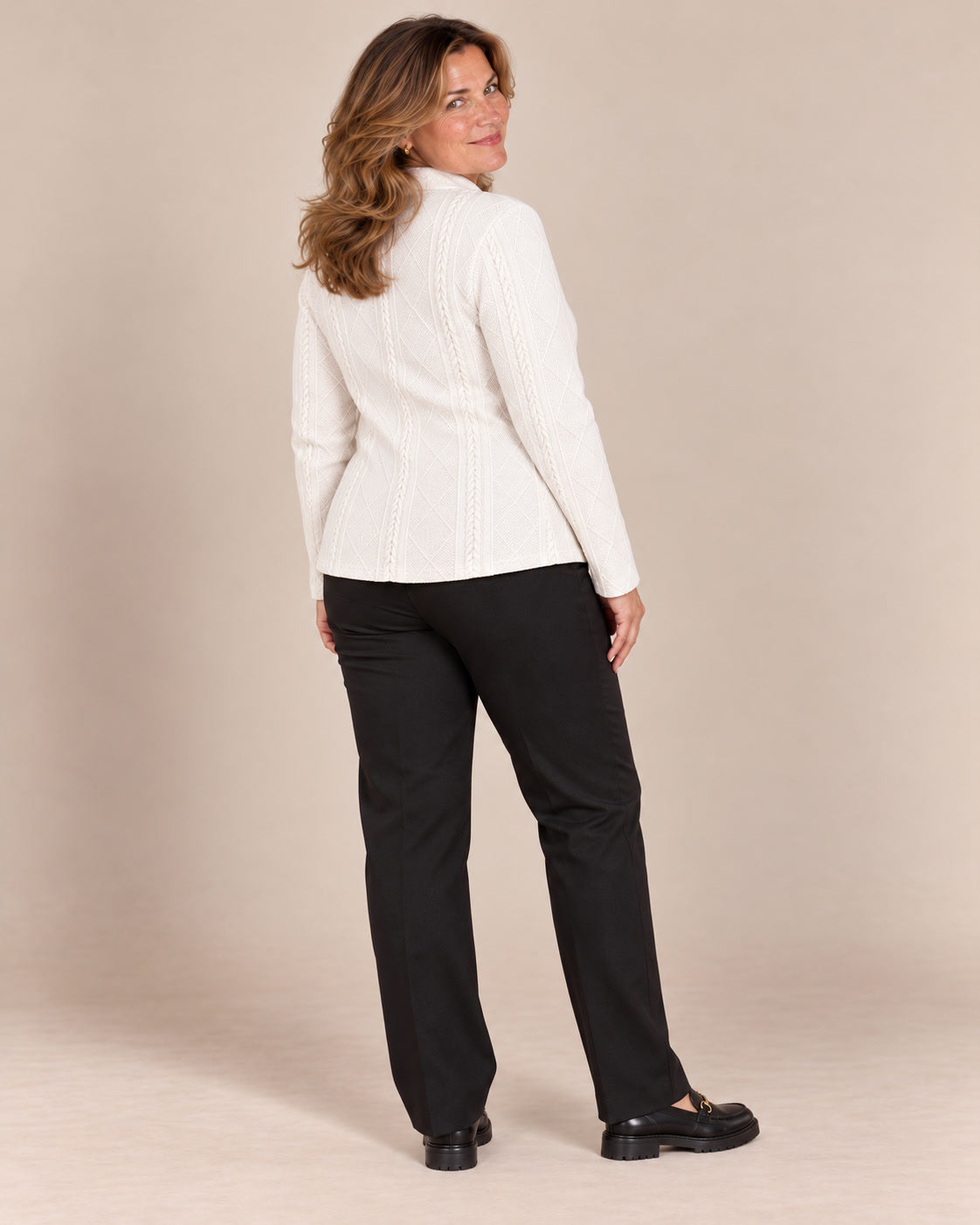 Blazer texturé à col montant, Blanc cassé, de dos