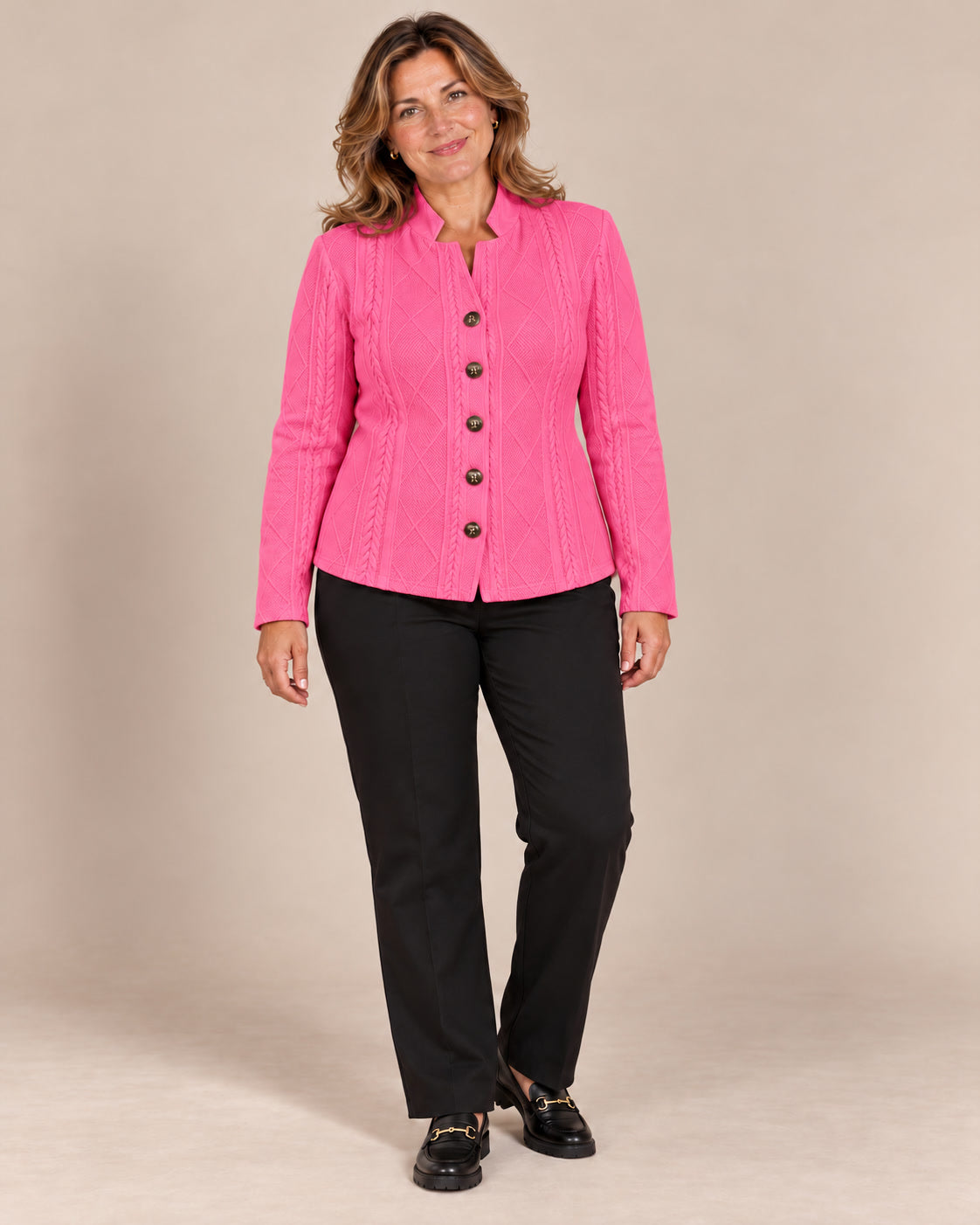 Blazer texturé à col montant — Fuchsia