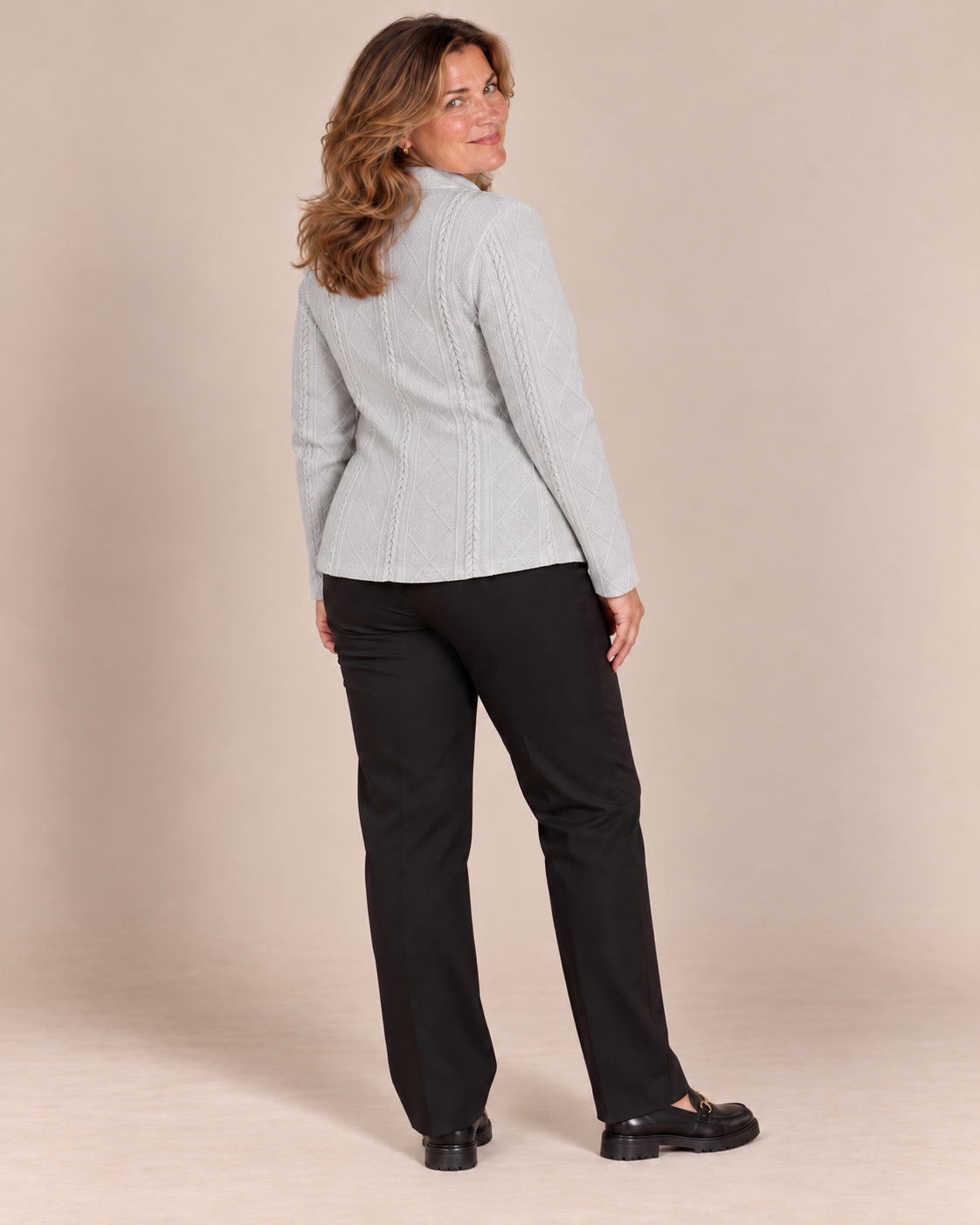 Blazer texturé à col montant — Gris clair, de dos