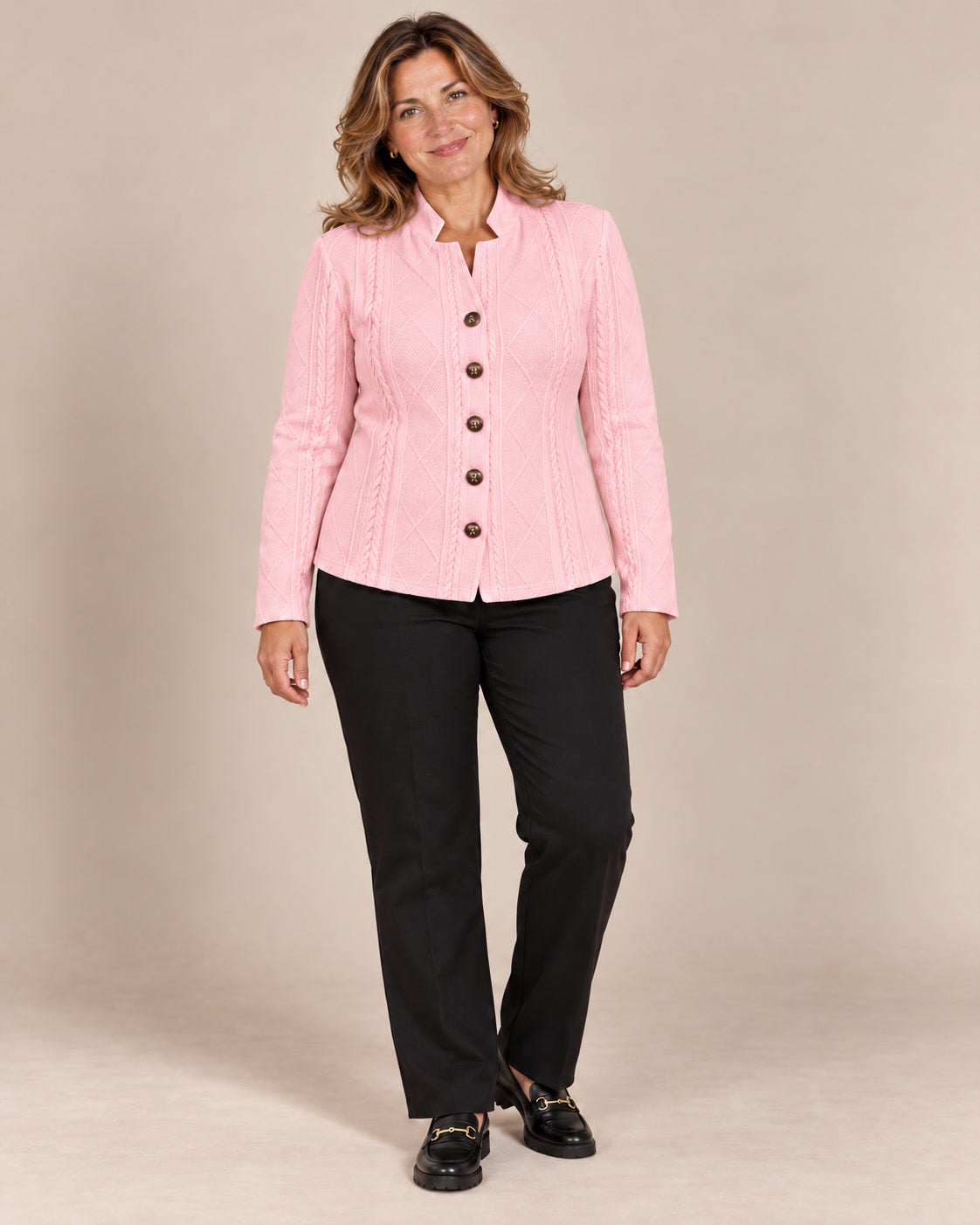 Blazer texturé à col montant — Rose poudré