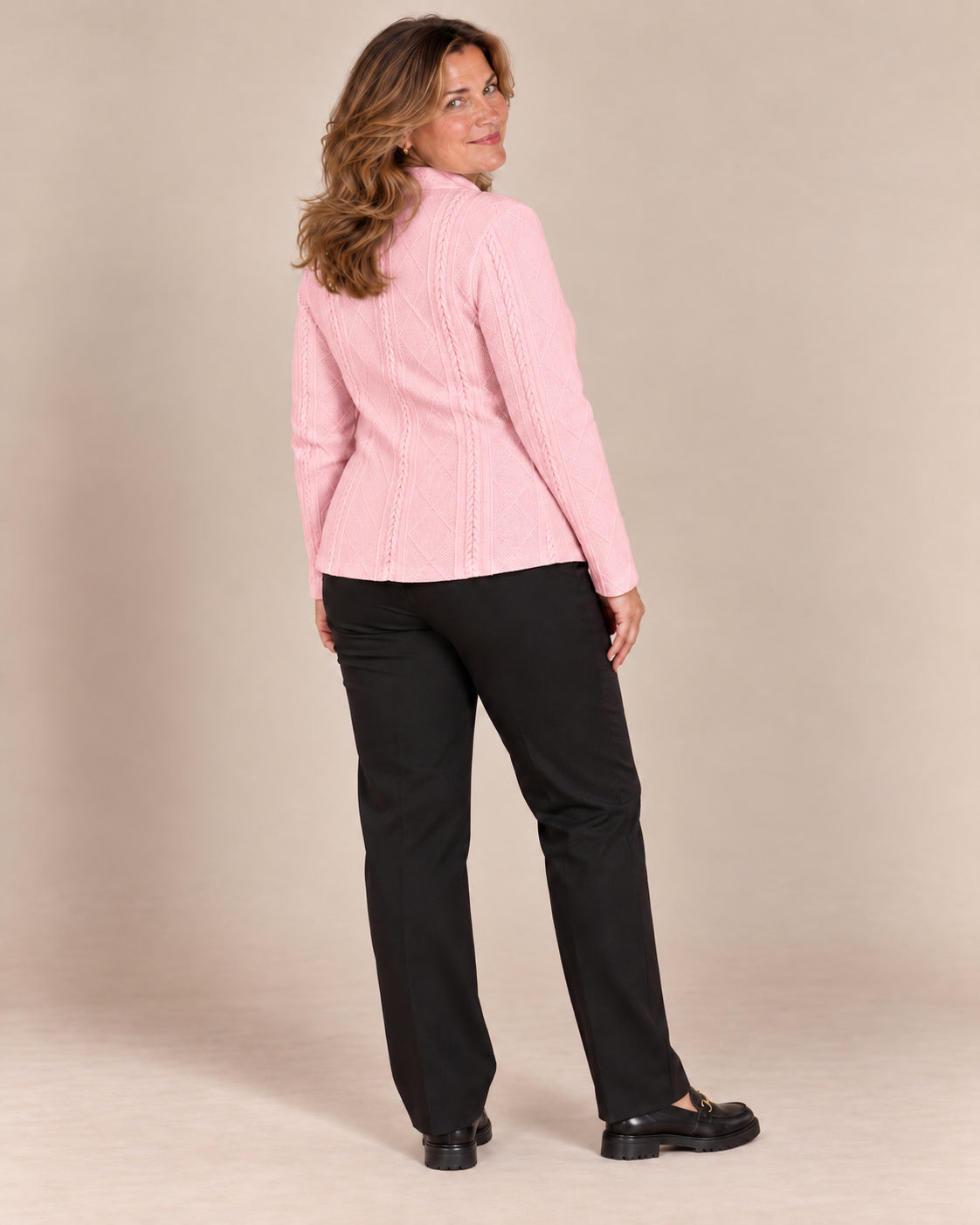 Blazer texturé à col montant — Rose poudré, de dos