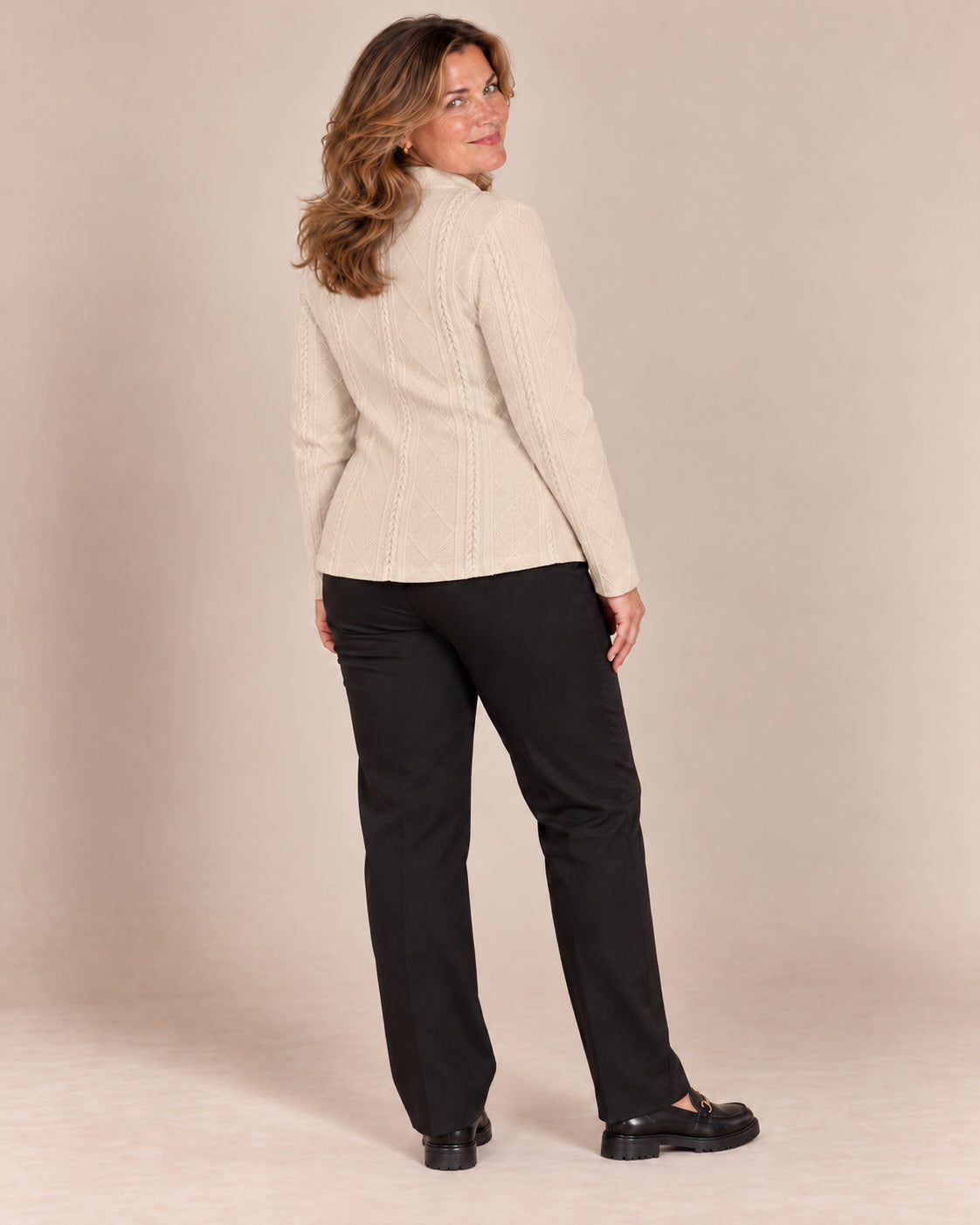 Blazer texturé à col montant — Sable, de dos