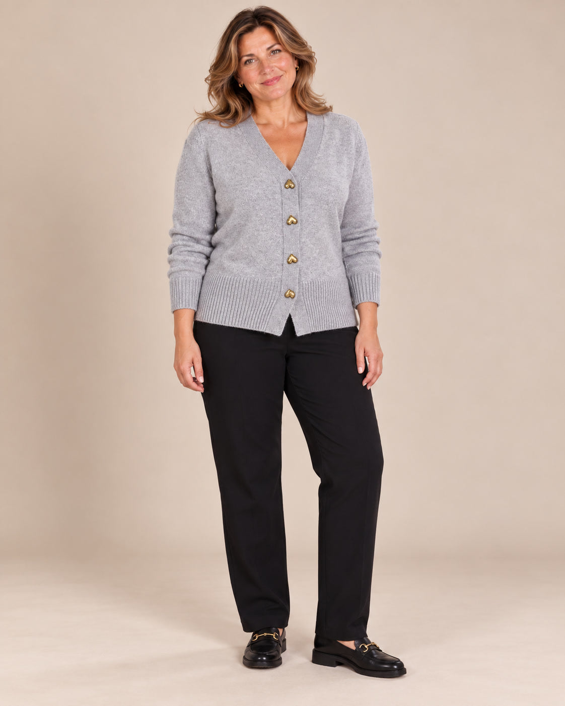 Cardigan en laine à boutons cœur — Gris chiné