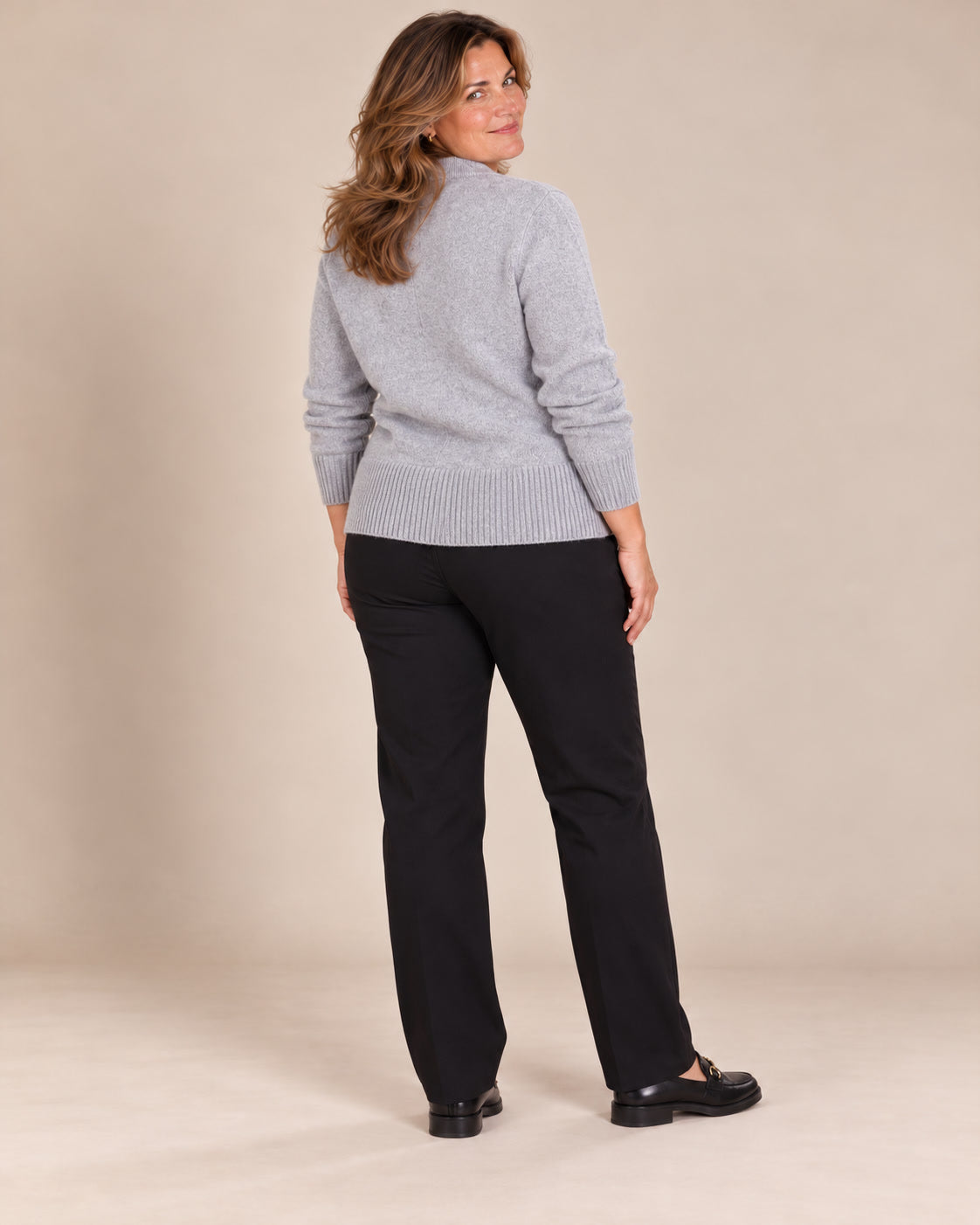 Cardigan en laine à boutons cœur, Gris chiné, de dos