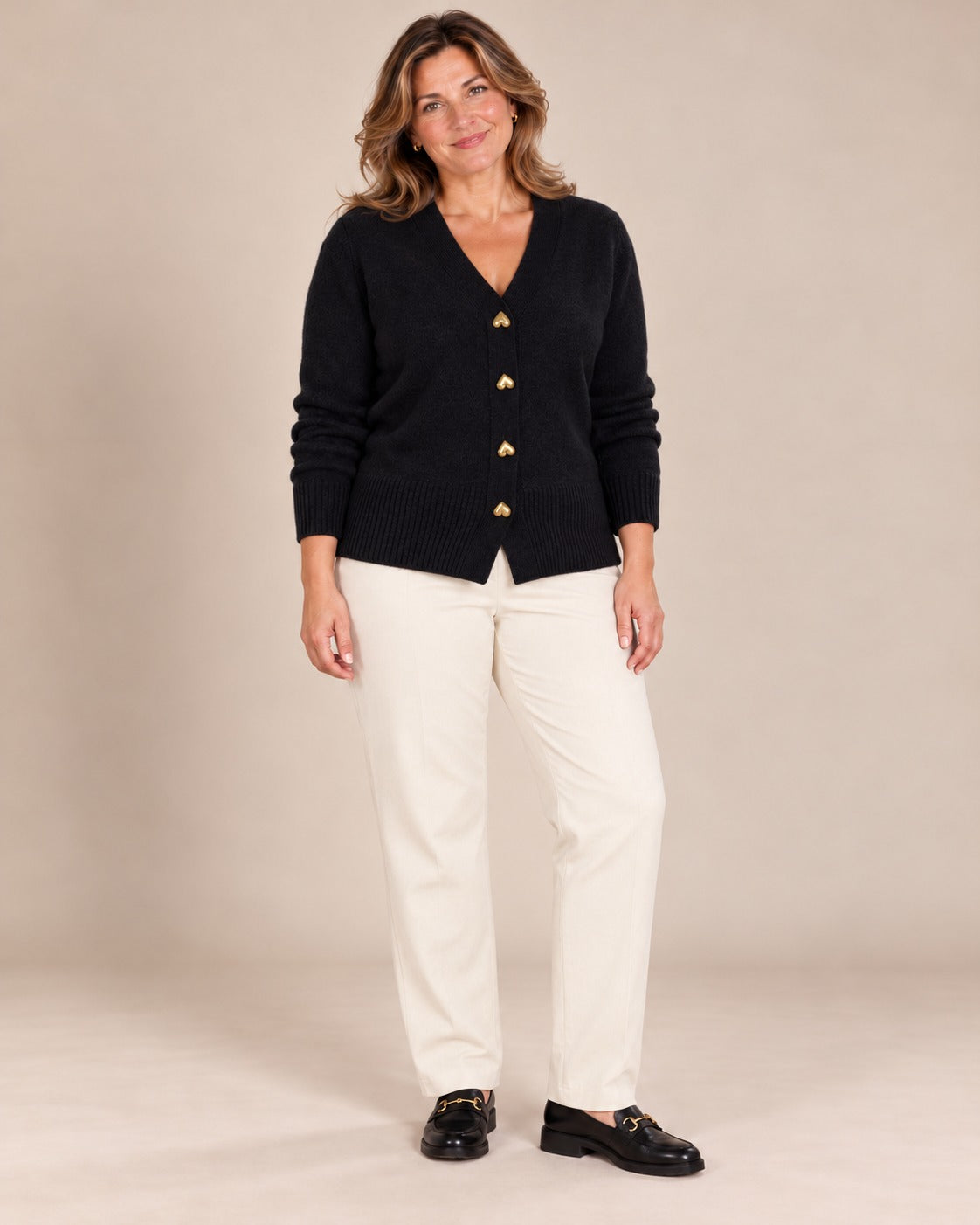 Cardigan en laine à boutons cœur — Noir