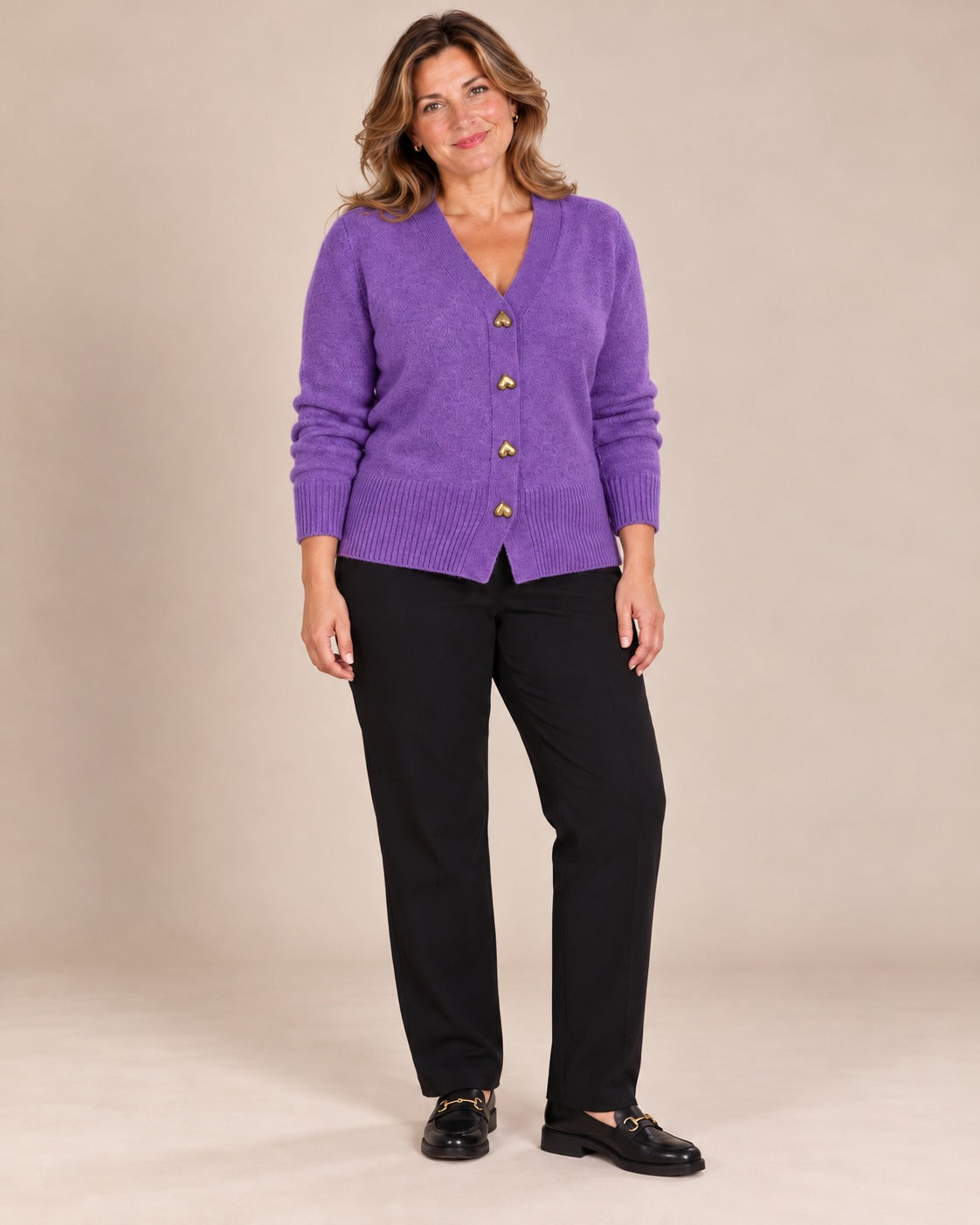 Cardigan en laine à boutons cœur — Violet