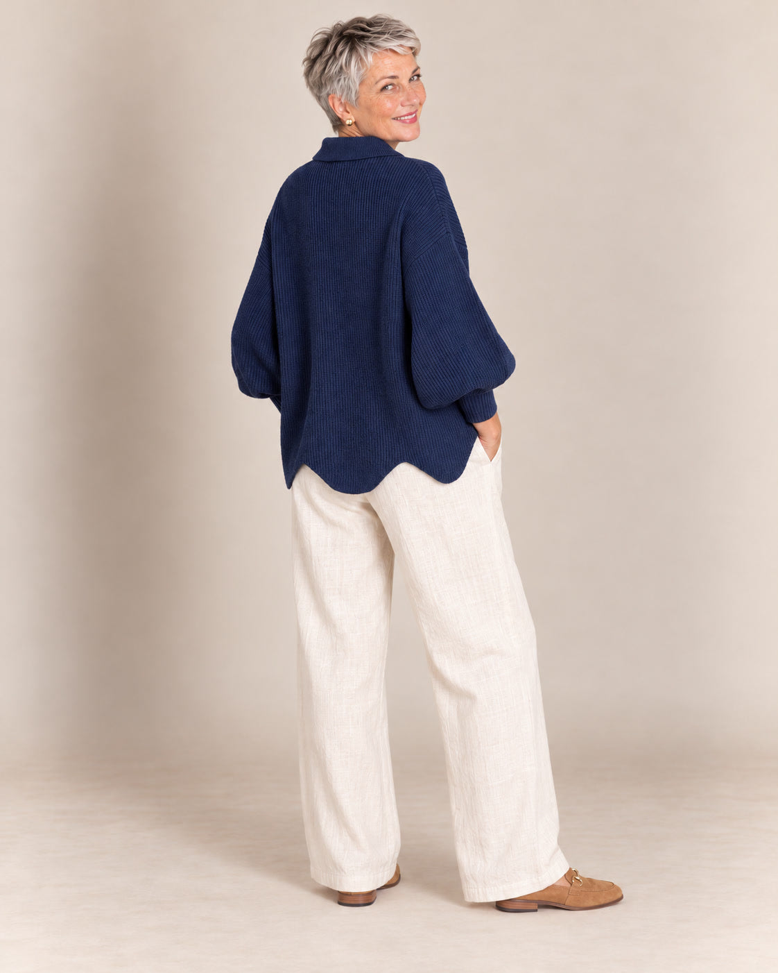 Cardigan oversize à col et gros boutons, Bleu nuit, de dos