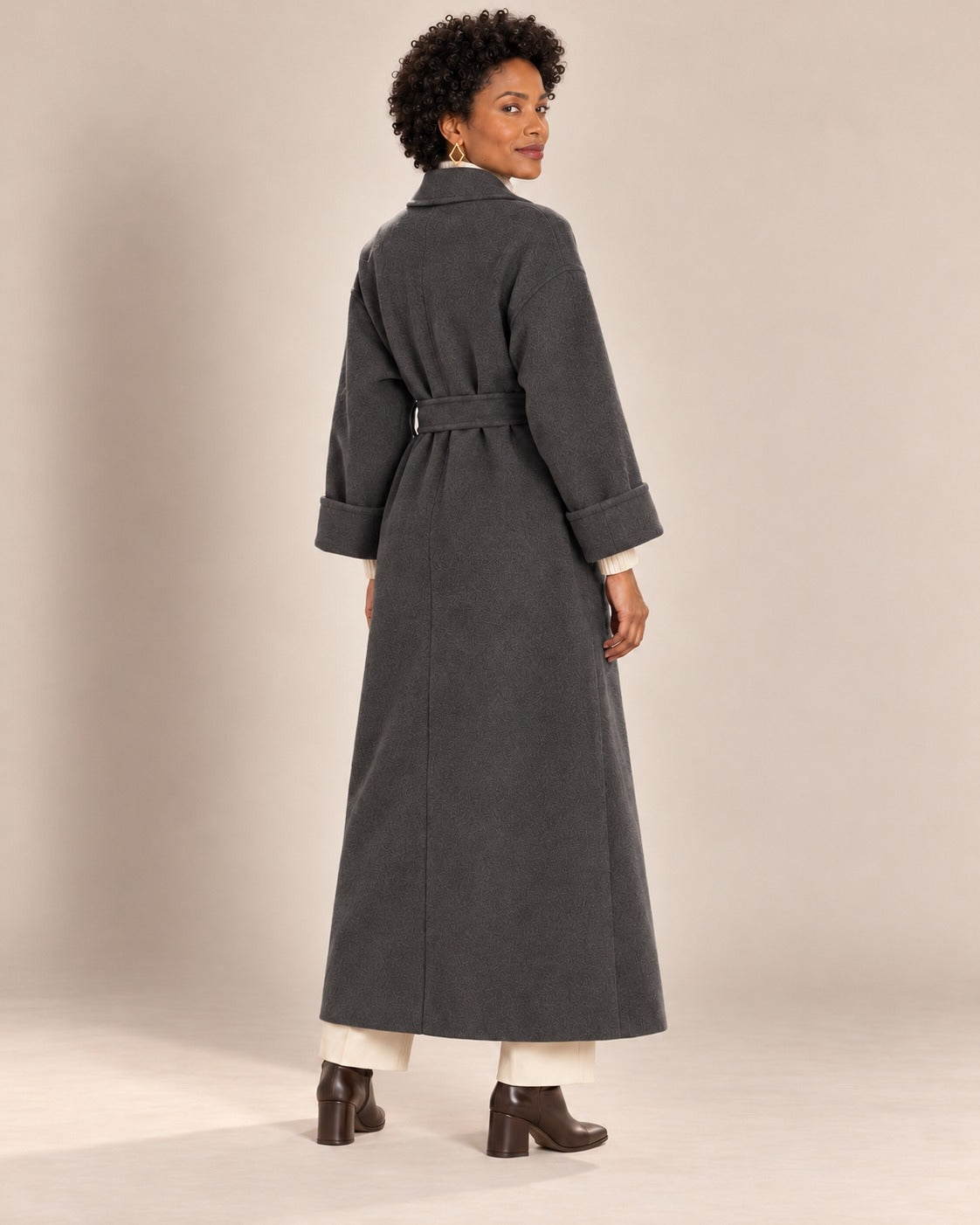 Manteau long ceinturé — Anthracite, de dos