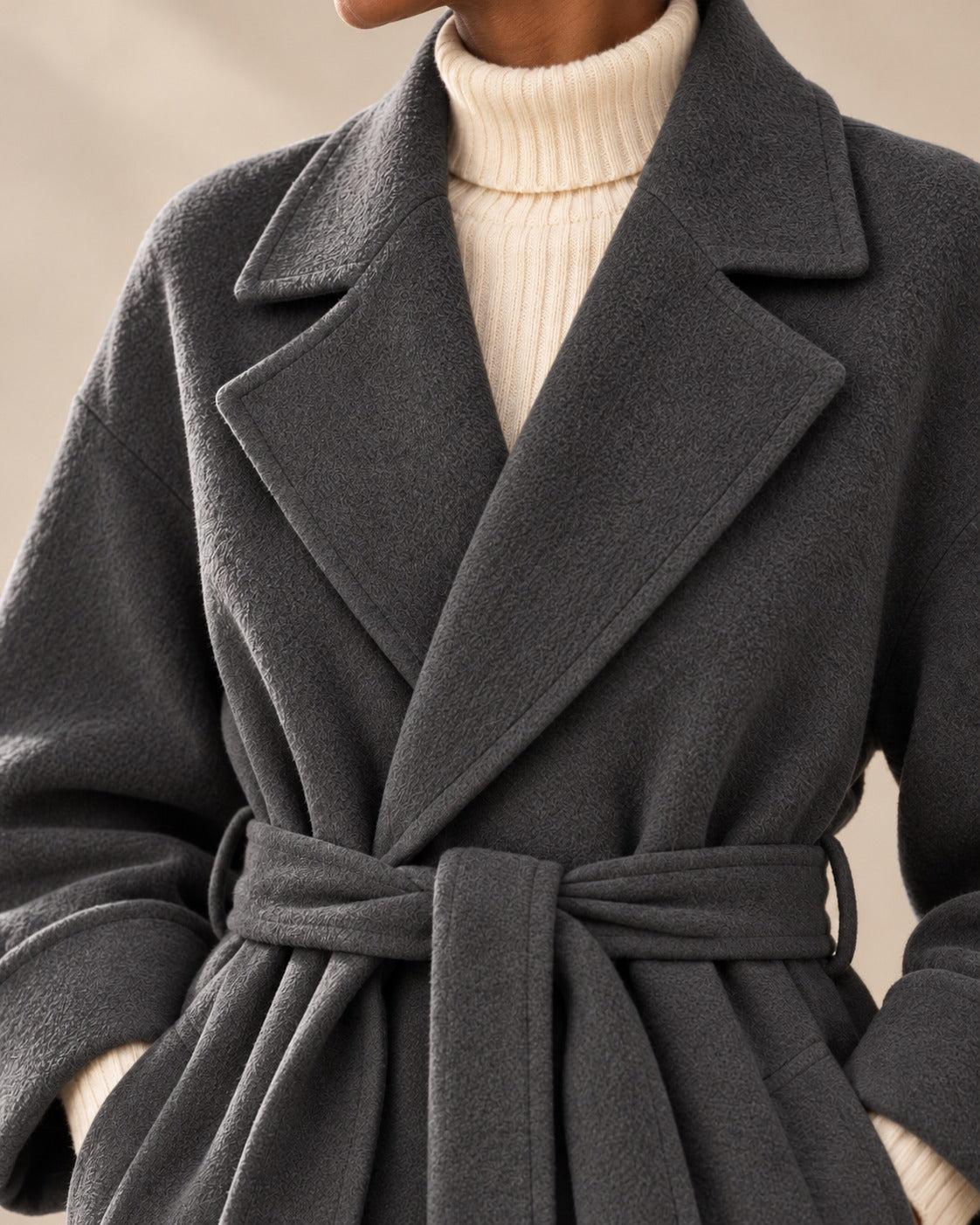 Manteau long ceinturé — Anthracite, détail de la ceinture