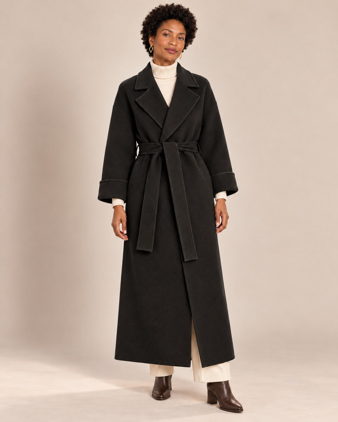 Manteau long ceinturé — Noir