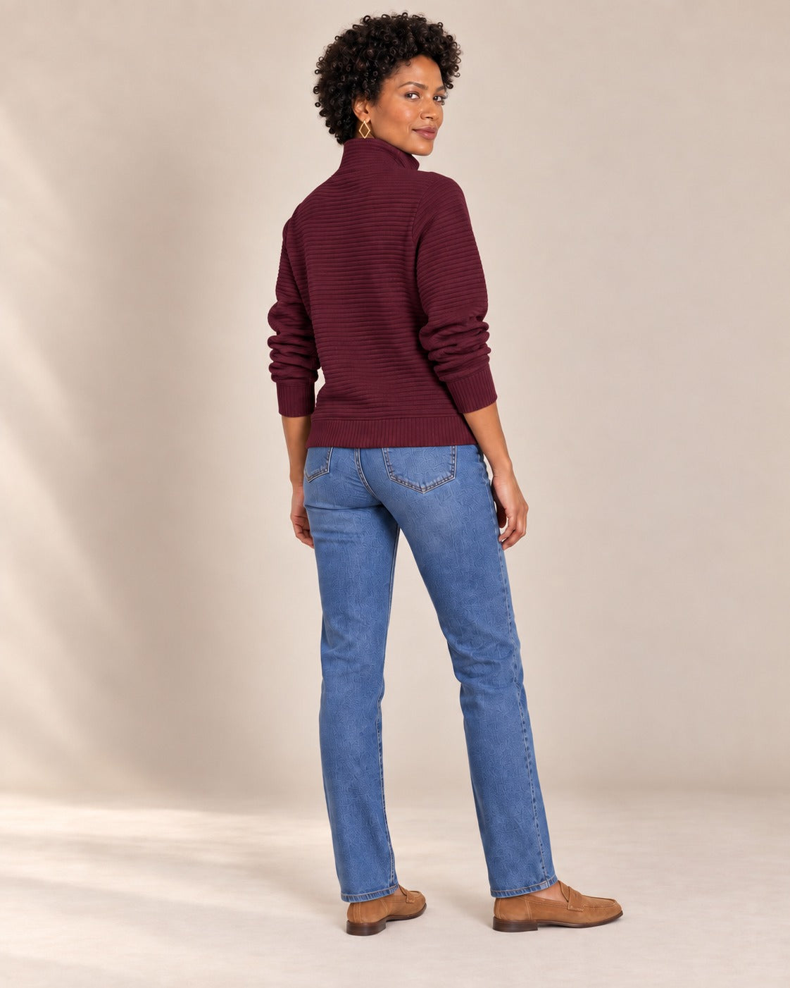 Pull demi-zip — Bordeaux, de dos