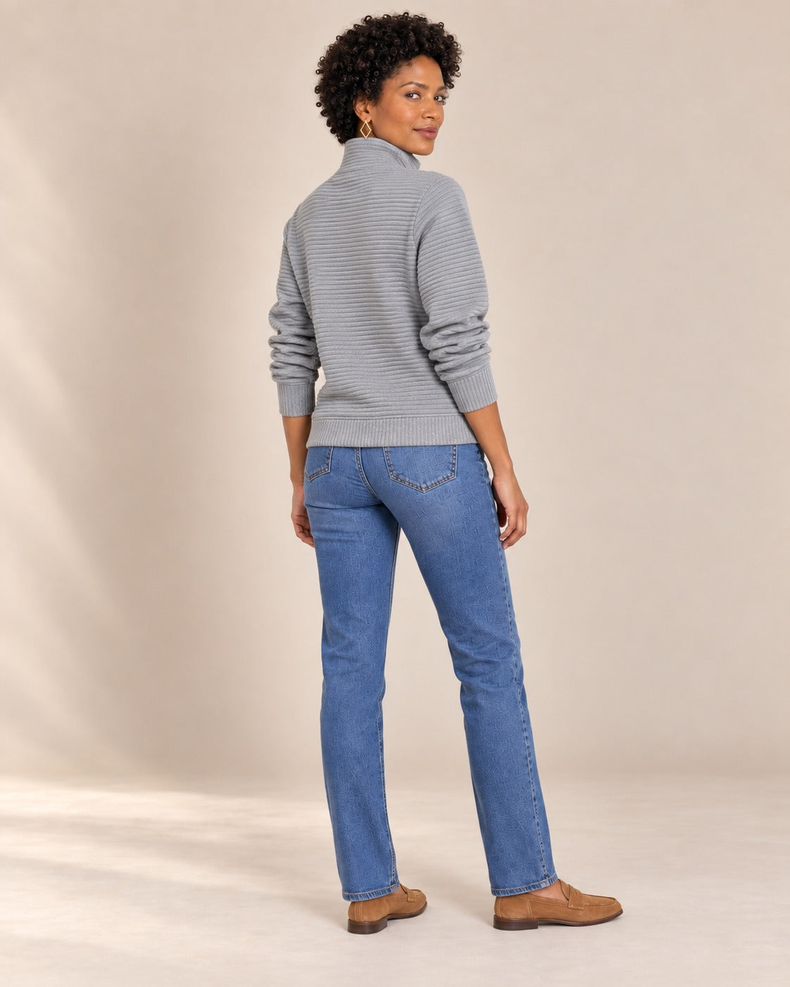 Pull demi-zip, Gris chiné, de dos