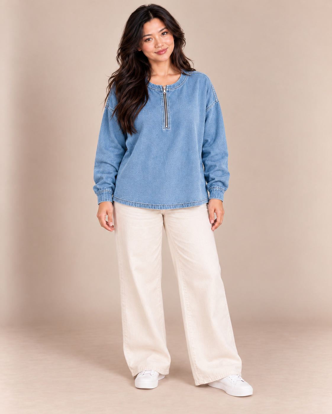 Pull en jean demi-zip — Bleu jean clair