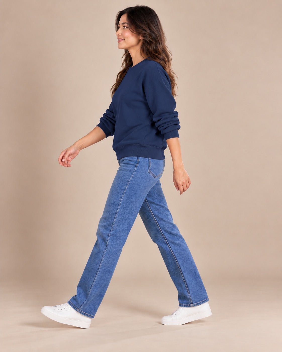 Sweat col rond — Bleu nuit, manches remontées