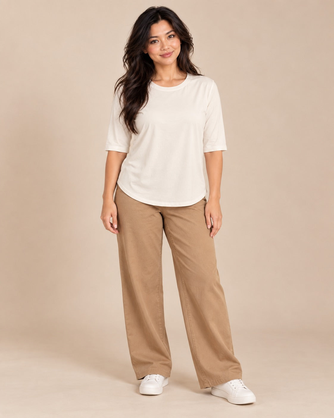 Tee-shirt ample à manches mi-longues — Blanc cassé