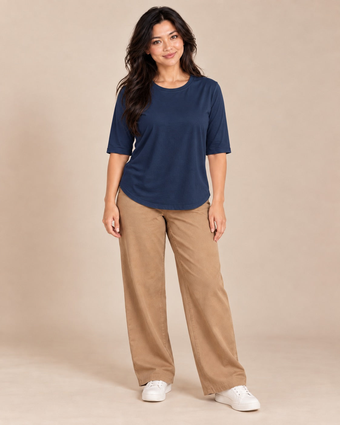 Tee-shirt ample à manches mi-longues — Bleu nuit