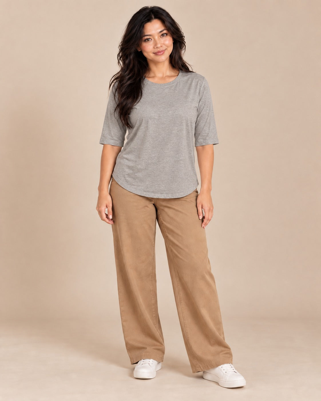Tee-shirt ample à manches mi-longues — Gris chiné
