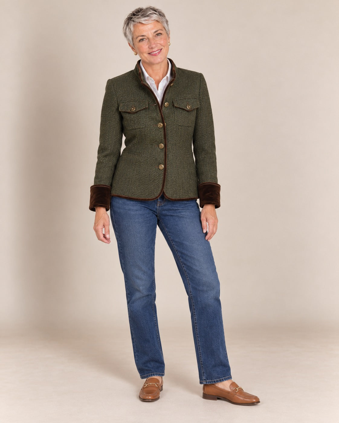 Veste en tweed à chevrons — Olive